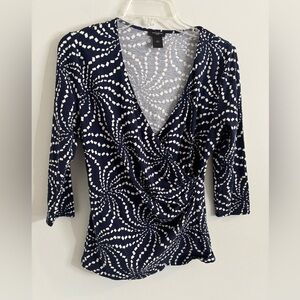 Ann Taylor Navy and White Patterned Blouse